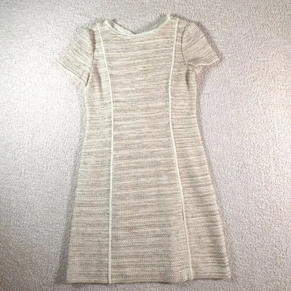 St John Womens Midi Dress Tweed Wool Blend Cream Sz 6 Made in USA Luxury Formal - Picture 2 of 12